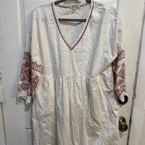 Madewell Cream Dress with Red Embroidery
